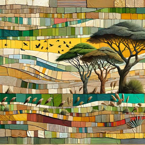 Collage acacia's en vogels in regentijd