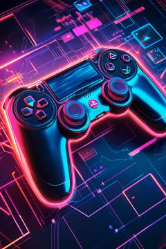 Gamen in neonlicht van Poster Art Shop