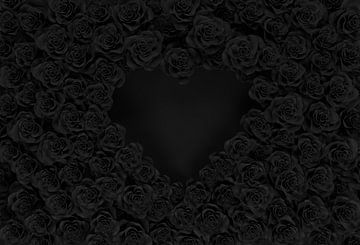vele zwarte rozen vormen een hartvorm van Besa Art