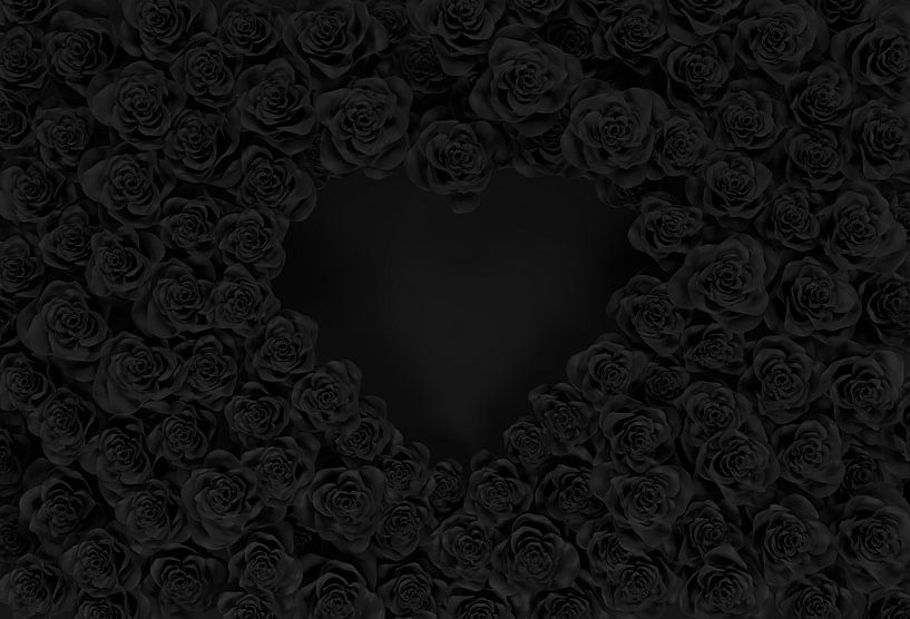 many black roses form heart shape by Besa Art
