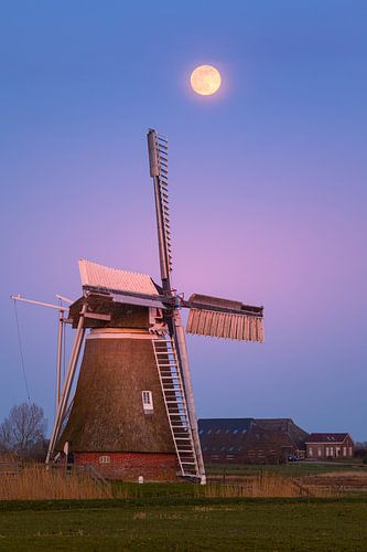 Zonsondergang en volle maan bij Hoeksmeer, Garrelsweer
