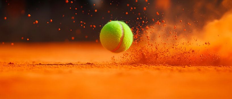 Tennis ball bounces over clay court by Poster Art Shop