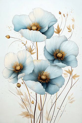 Poppies in Pastel Blue no.1