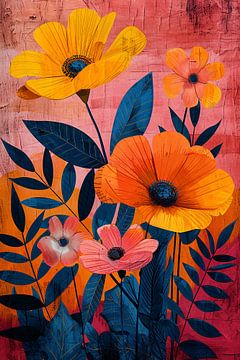 Moderne kunst met kleurrijke bloemen en bladeren van Art & Soul Creations