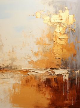 Abstracte Zeilboot in de mist in amber en goud van Dunto Venaar