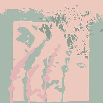 Groene, roze en koraalkleurige bloemen. Zachte en tedere botanische kunst in pasteltinten. van Dina Dankers