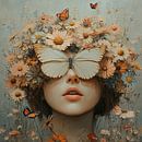 Bloemenportret | Vrouw met Bloemen en Vlinder van Blikvanger Schilderijen thumbnail