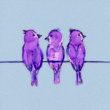 Drie paarse vogeltjes van Bianca Wisseloo