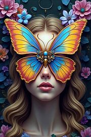 Butterfly transformation - Young Woman with Colourful Butterfly by Kleurenrijk