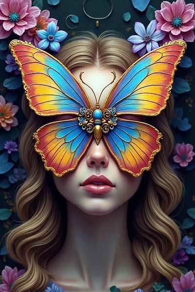 Butterfly transformation - Young Woman with Colourful Butterfly by Kleurenrijk