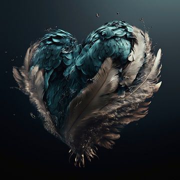 Angel heart with feathers, underwater. by Anne Loos