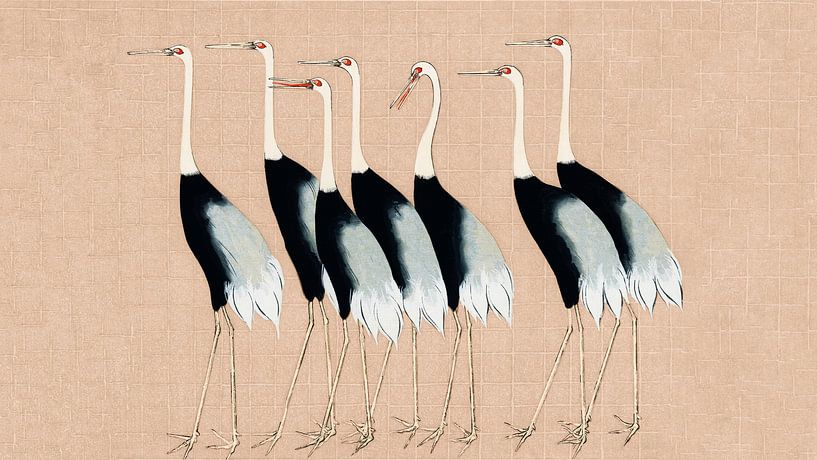 Japan Kraniche auf Beige Pink von Mad Dog Art