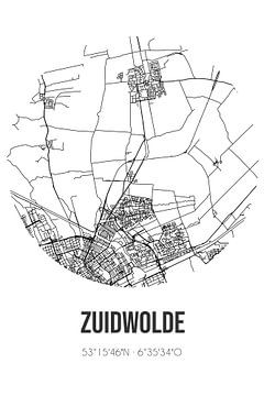 Zuidwolde (Groningen) | Landkaart | Zwart-wit van MijnStadsPoster