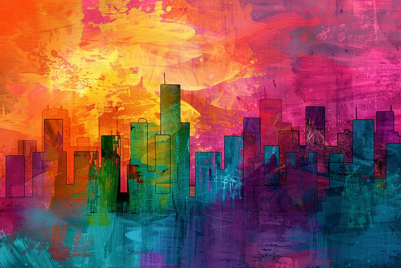 Digitales Kunstwerk einer bunten Skyline von Art & Soul Creations