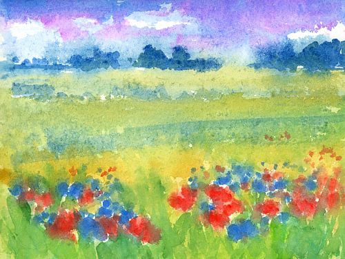 Zomerlandschap met klaprozen