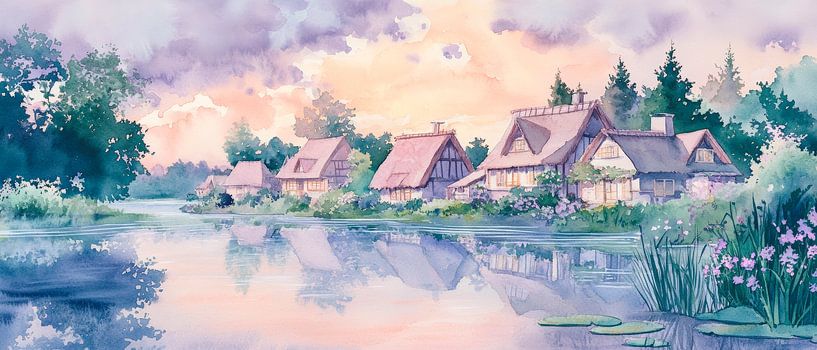 Idyllic village on the lakeshore by Poster Art Shop
