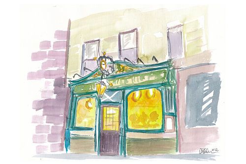 Scène de rue de nuit au pub avec lumières chaudes et ambiance