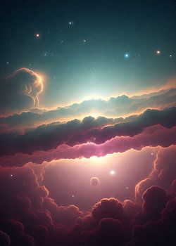 Weltraum voller Wolken und Sterne