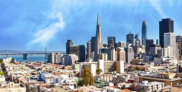 Panorama skyline binnenstad San Francisco Californië van Dieter Walther