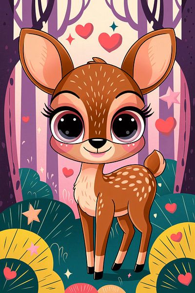 Adorable deer calf in colourful world by Art & Soul Creations