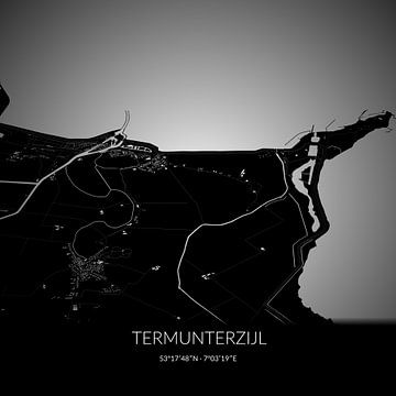 Black-and-white map of Termunterzijl, Groningen. by Rezona