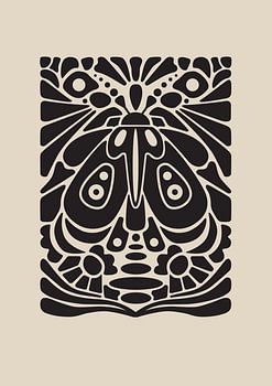 Art graphique Papillon de nuit - Noir Beige - Salon &amp ; Chambre à coucher - Art tout intérieur - Abstrait