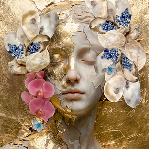 Elegante Emotion – Abstraktes Blumenporträt mit Gold
