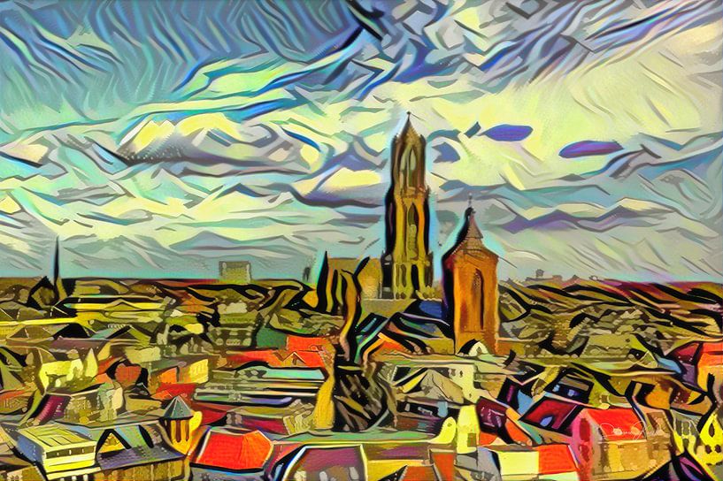 Skyline Utrecht in the style of Picasso by Slimme Kunst.nl