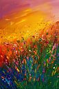 Abstract painting of field of flowers at sunset by Art & Soul Creations thumbnail