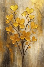 Des branches fleuries dorées dans un mélange de styles