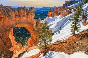 Winter an der natürlichen Brücke im Bryce Canyon National Park, Utah
