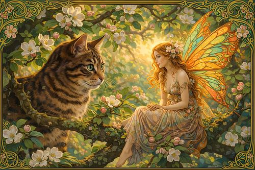 Kat en fee Jugendstil