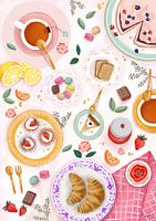 Thee en patisserie op witte achtergrond