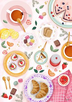 Tee und Gebäck Weiß von Aniet Illustration
