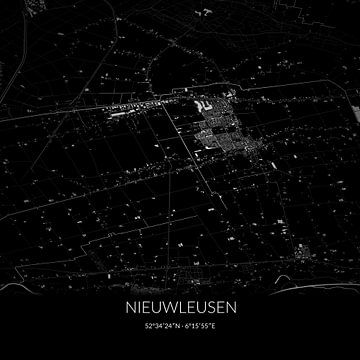 Zwart-witte landkaart van Nieuwleusen, Overijssel. van Rezona