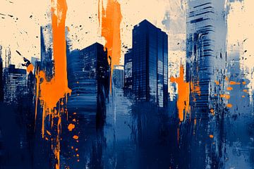 Modern stadsgezicht in blauw-oranje