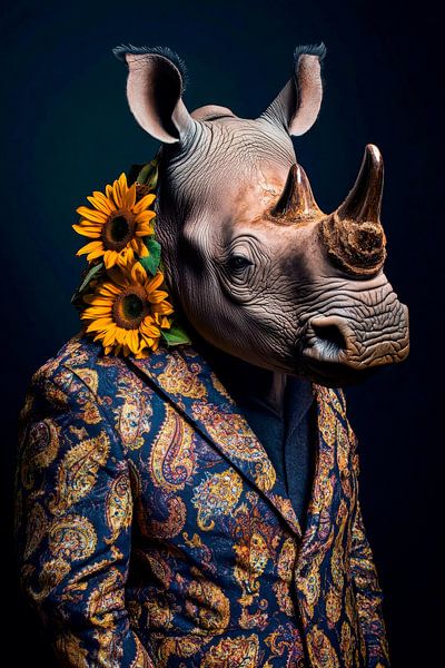 Rhino mask with sunflowers - Stylish by Poster Art Shop