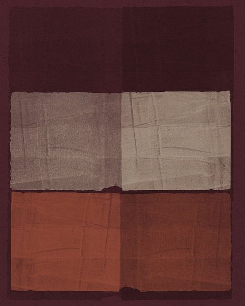 Abstract shapes in terra, white and wine red. by Dina Dankers