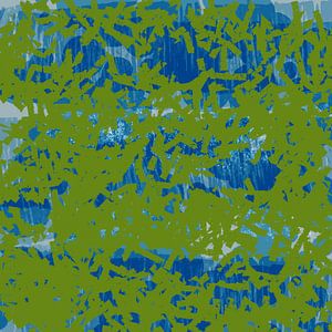 Modern abstract minimalistisch landschap in lichtgroen en blauw. van Dina Dankers