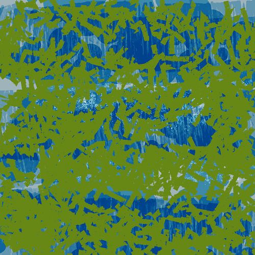 Paysage minimaliste abstrait moderne en vert et bleu clair.