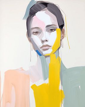 Modern portret van een jonge vrouw, aquarel van Carla Van Iersel