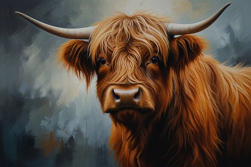 Schotse Hooglander Portret in Olieverf
