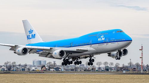 Bijna geland: KLM Boeing 747-400M jumbojet.