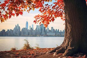 Een herfstboom voor de skyline van Manhattan van ARTemberaubend