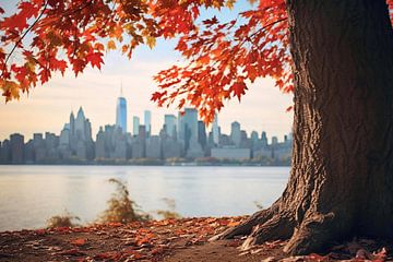 Een herfstboom voor de skyline van Manhattan van ARTemberaubend