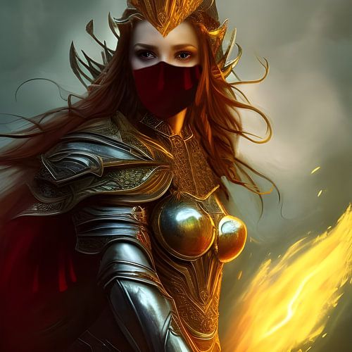 Fantasy krijger van het element vuur in harnas