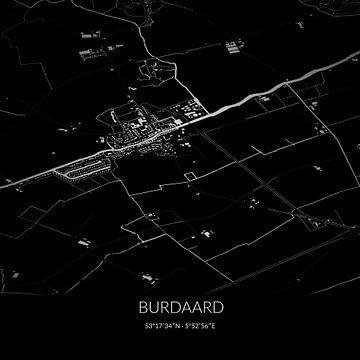 Carte en noir et blanc de Burdaard, Fryslan. sur Rezona