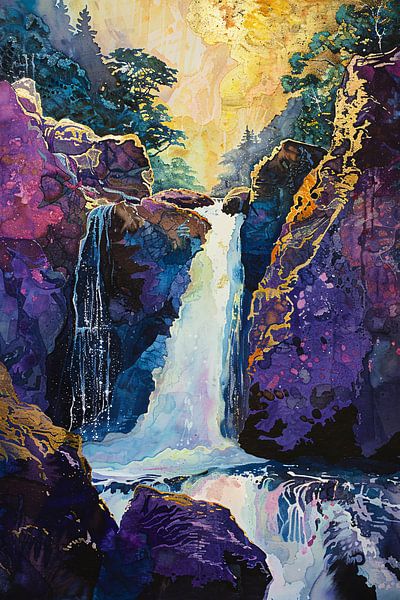 Colourful Waterfall in Surreal Forest Landscape by Art & Soul Creations