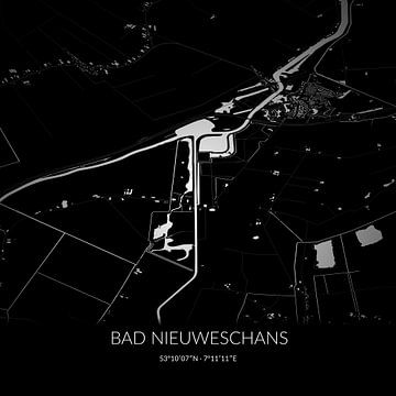 Zwart-witte landkaart van Bad Nieuweschans, Groningen. van Rezona