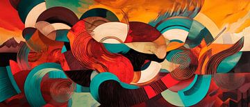 Kleurrijk abstract landschapsschilderij van Poster Art Shop
